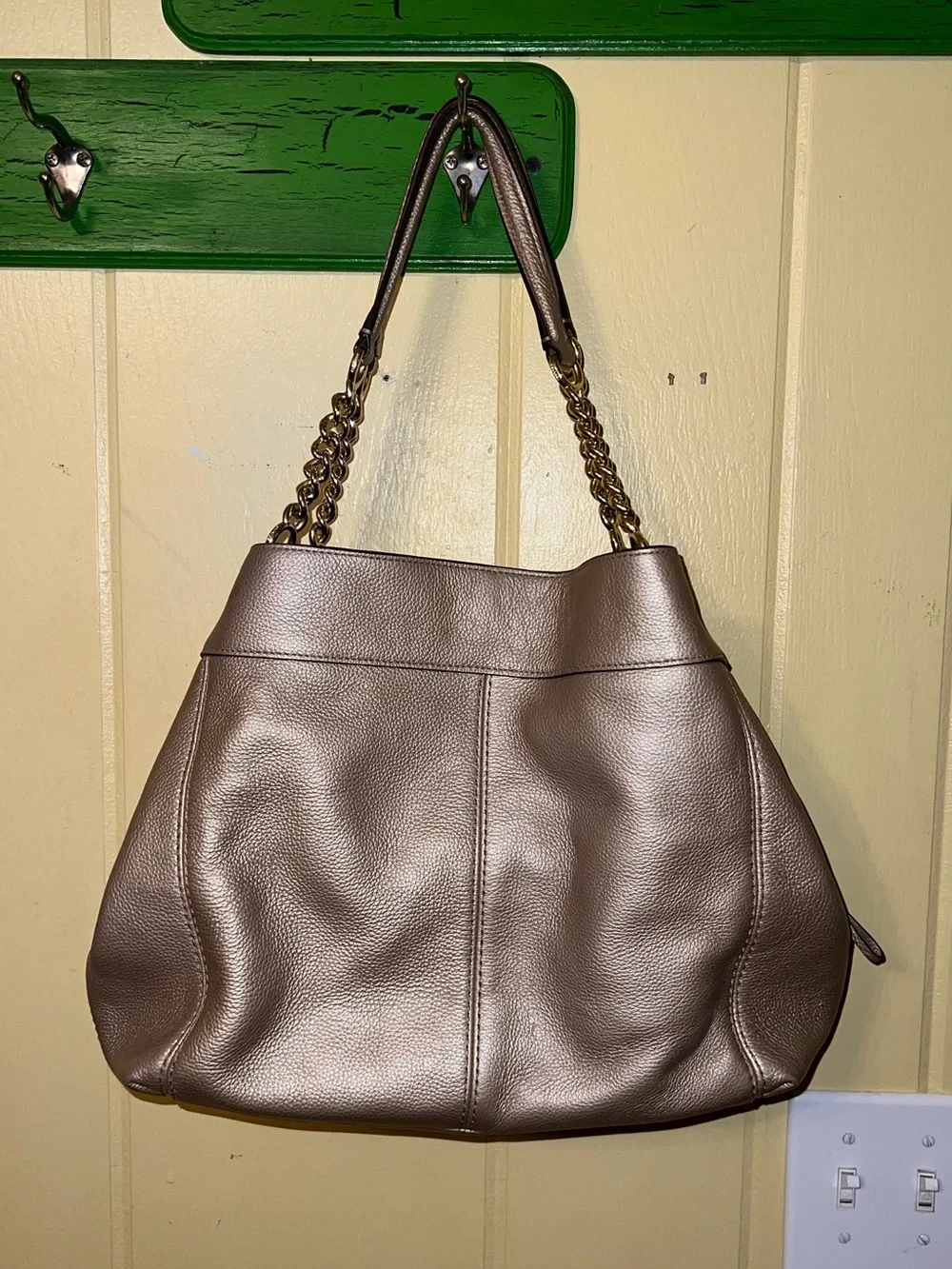 Coach Lexy Metallic Gold Tan Pebbled Leather Luxury Glam Chic Shoulder Bag